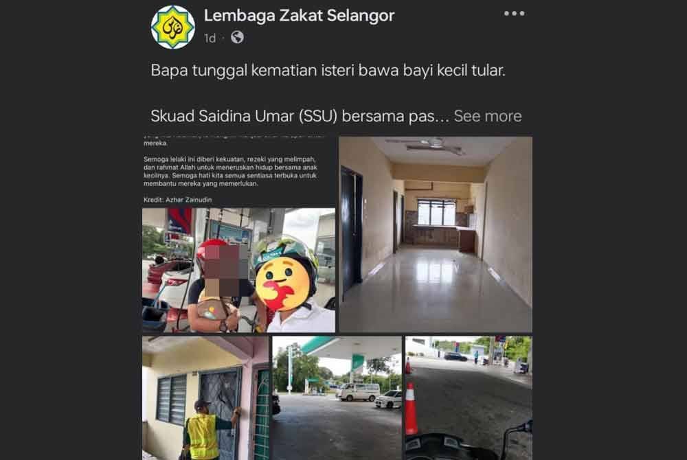 Tangkap layar kenyataan LZS dan hantaran tular kisah bapa tunggal itu di Facebook pada Isnin.