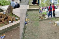 Sampah sarap dan puntung rokok yang ditinggalkan individu yang hadir dalam himpunan berkenaan dan tidak dibuang ke dalam tong sampah yang disediakan