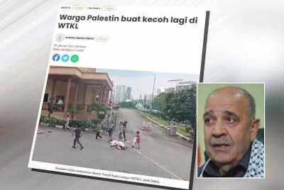 Laporan Sinar Harian mengenai insiden kekecohan melibatkan warga Palestin yang berlaku di Wisma Transit pada petang Sabtu. Gambar kecil: Walid