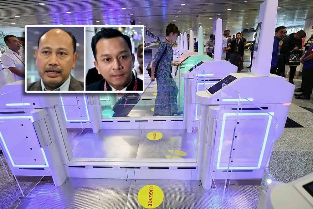 Krew penerbangan diberi kemudahan autogate yang ditambah baik dengan sistem kod QR di KLIA Terminal 1 ketika tinjauan hari ini. - Foto: Bernama (Gambar kecil: Mohamad Azri dan Mohd Syukur)