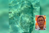 Objek dipercayai bom tinggalan Perang Dunia Kedua ditemui di Pulau Sibuan. Gambar kecil: Mohd Shafie Apdal 