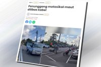 Laporan Sinar Harian mengenai kejadian yang meragut nyawa seorang penunggang motosikal selepas dilibas kabel yang tersangkut pada lori kren di Jalan Kulim pada petang Selasa.