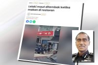 Laporan Sinar Harian mengenai kejadian seorang lelaki maut dipercayai ditembak di sebuah restoran di Taman Setia Indah pada Rabu. Gambar kecil: Kumar