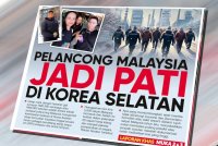 Laporan muka depan Sinar Harian pada Khamis mengenai isu pelancong Malaysia jadi PATI di Korea Selatan. 