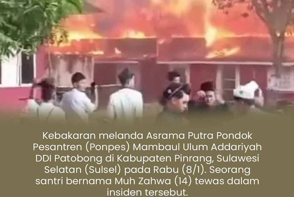 Kejadian kebakaran berlaku sekitar tengah hari waktu tempatan. -Agensi