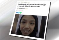 Laporan Sinar Harian berkaitan kes bunuh Xin Yuan.