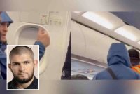 Khabib Nurmagomedov (gambar kecil), dihalau dari penerbangan Frontier Airlines selepas terlibat dalam pertikaian dengan kru kabin mengenai tempat duduk di barisan keluar kecemasan.