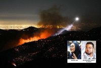 Bencana kebakaran besar di Los Angeles hanyalah secebis kesengsaraan penduduk Palestin yang ditindas Zionis selama 463 hari tanpa perikemanusiaan dan telah meragut lebih 46,000 nyawa tidak berdosa. Foto AFP. (Gambar kecil: Nurul Ain, Muhammad Nadir Al-Nuri)