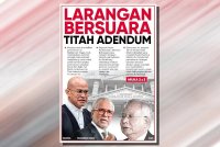 Laporan muka Sinar Harian berhubung isu permohonan larangan bersuara mengenai Titah Adendum.