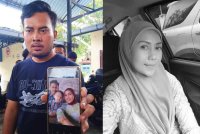 Mohammad Afiq Akmal menunjukan gambarnya bersama arwah isteri dan anak mereka yang disimpan dalam telefon ketika ditemui di Unit Forensik HTAA pada Jumaat. Norshamira Zainal (kanan).