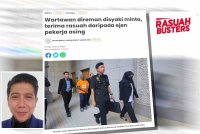 Laporan Sinar Harian berhubung penahanan seorang wartawan kerana disyaki meminta dan menerima rasuah daripada ejen pekerja asing. Gambar kecil: Hamdan Daniel