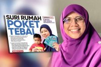 Muka depan Sinar Ahad mengenai suri rumah poket tebal. Gambar kanan: Sabariah